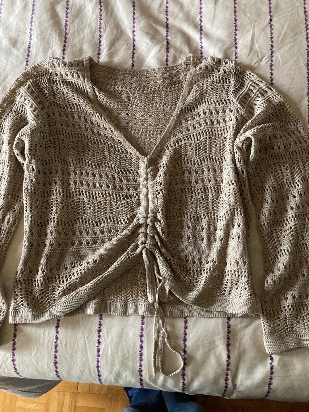 Beige Open Knit Tie Front Cardigan M